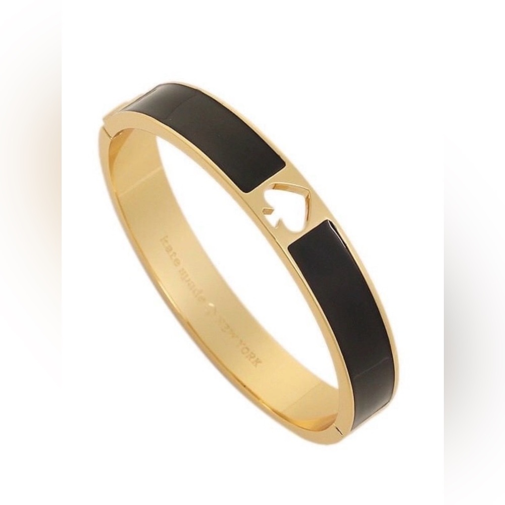 NEW Kate Spade Hole Punch Spade Hinge Bangle Bracelet Black Enamel